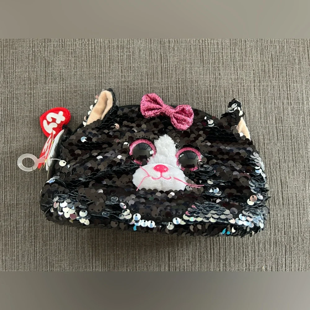TY Flip Sequin Make up Cosmetic pouch Pencil case Kiki Cat NWT